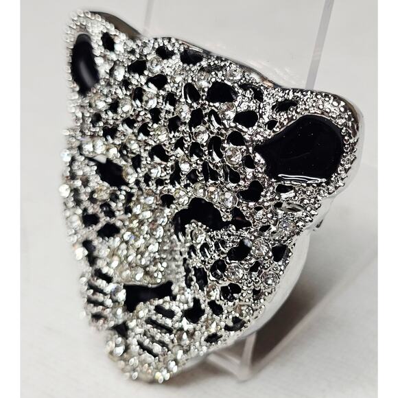 Crystal Tiger Rhinestones New Brouch in Silver n Black Metal. Mob wife. … - Picture 6 of 12